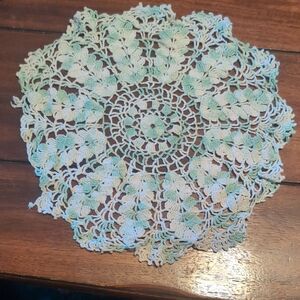 Elegant Crochet Doily in Green and Cream